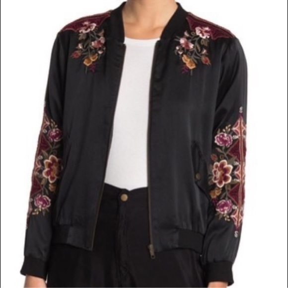 Johnny Was Nepal Bomber Silk Floral Jacket Black - Picture 2 of 13